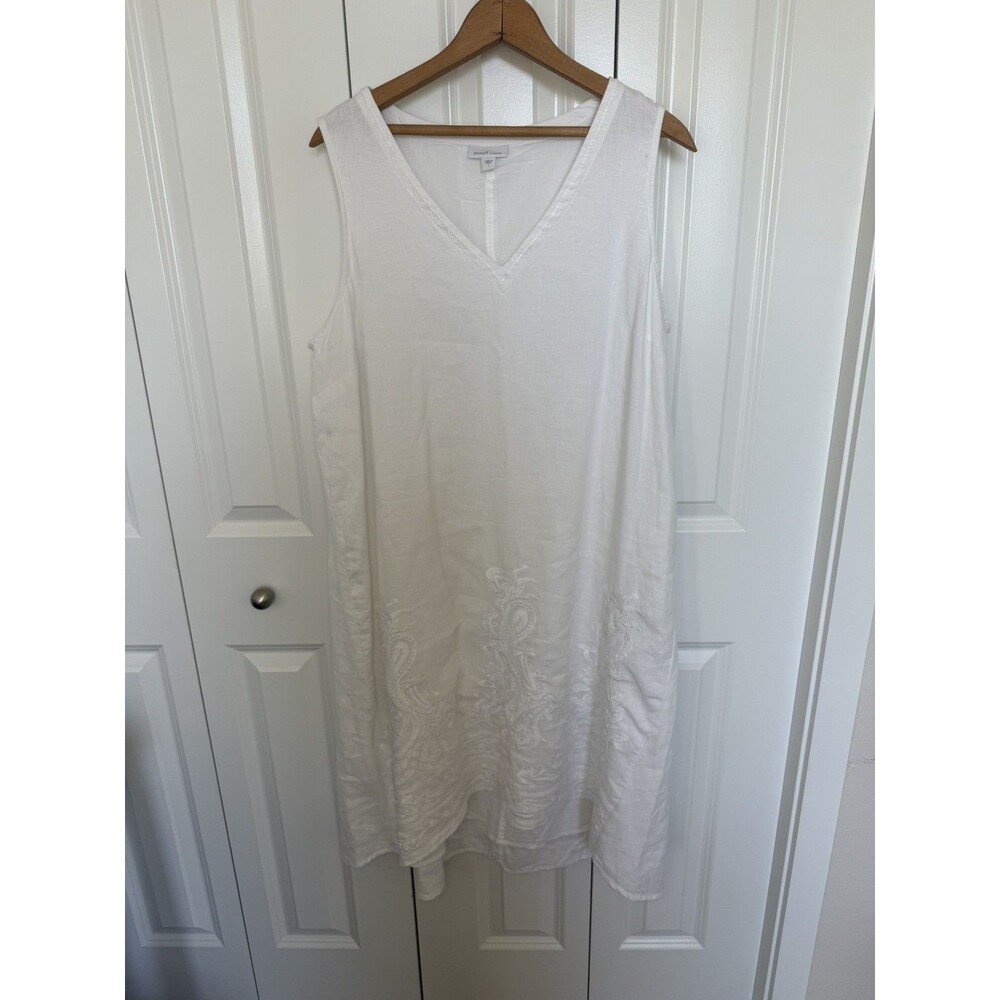 J. Jill Elements Linen White Elliptical High Low Sleeveless Large Dress